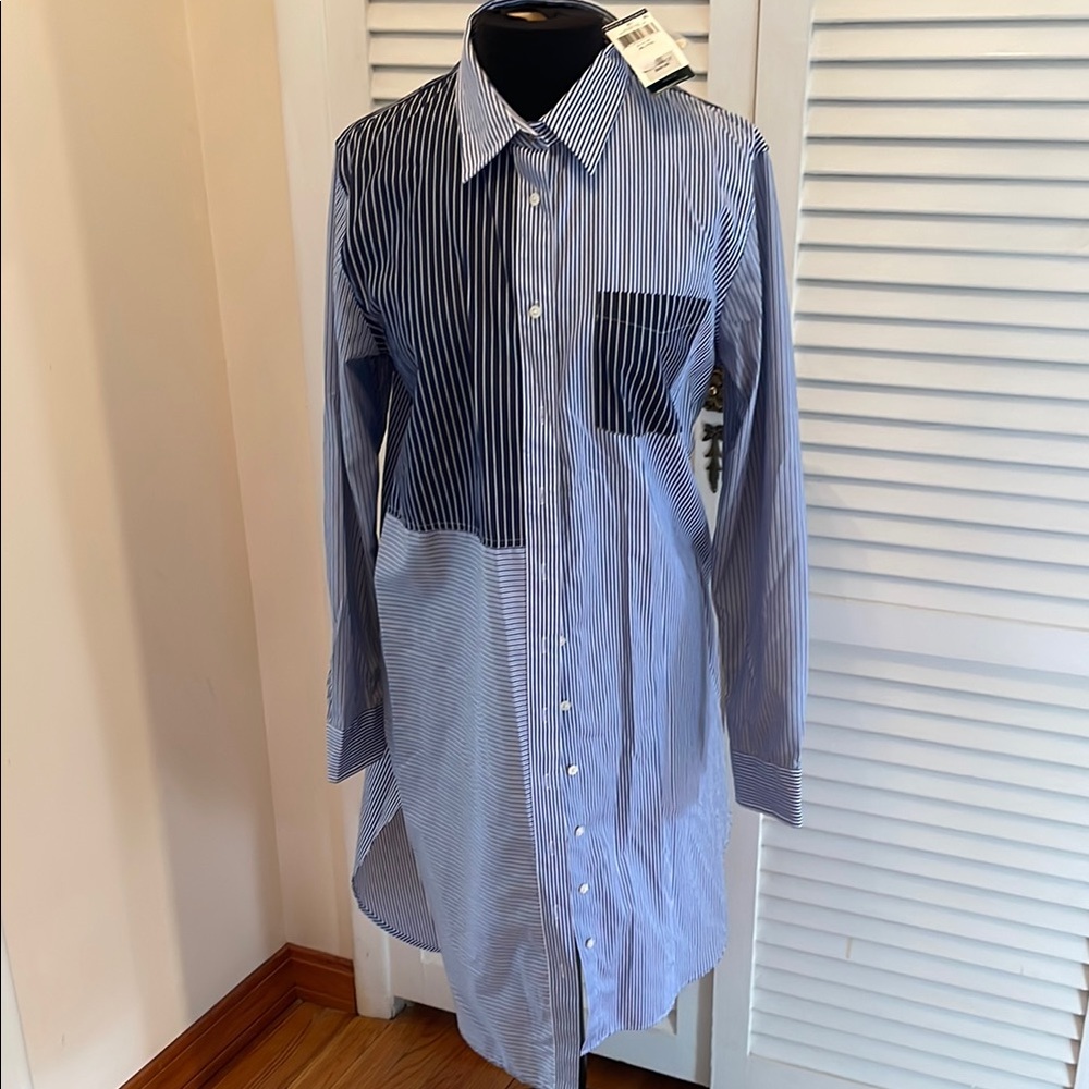Women’s  Blue Striped Shirt/dress/tunic XL length 42